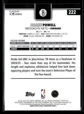 2025-26 Topps #222 Drake Powell - Basketball Card Single