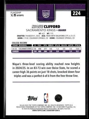 2025-26 Topps #224 Nique Clifford - Basketball Card Single