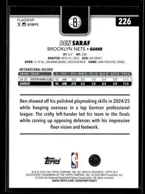 2025-26 Topps #226 Ben Saraf - Basketball Card Single