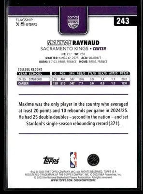 2025-26 Topps #243 Maxime Raynaud - Basketball Card Single