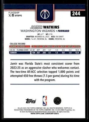 2025-26 Topps #244 Jamir Watkins - Basketball Card Single