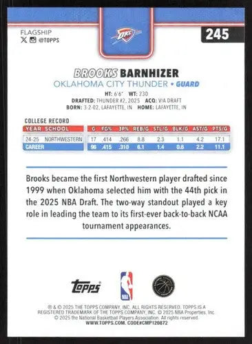 2025-26 Topps #245 Brooks Barnhizer NM-MT RC Rookie Thunder ID:80840 - Basketball Card Single