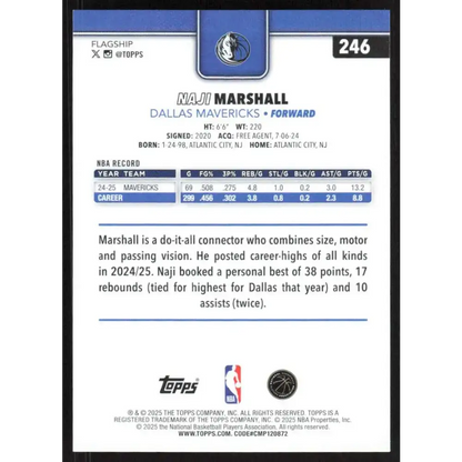2025-26 Topps #246 Naji Marshall NM-MT Dallas Mavericks Basketball Card - Basketball Card