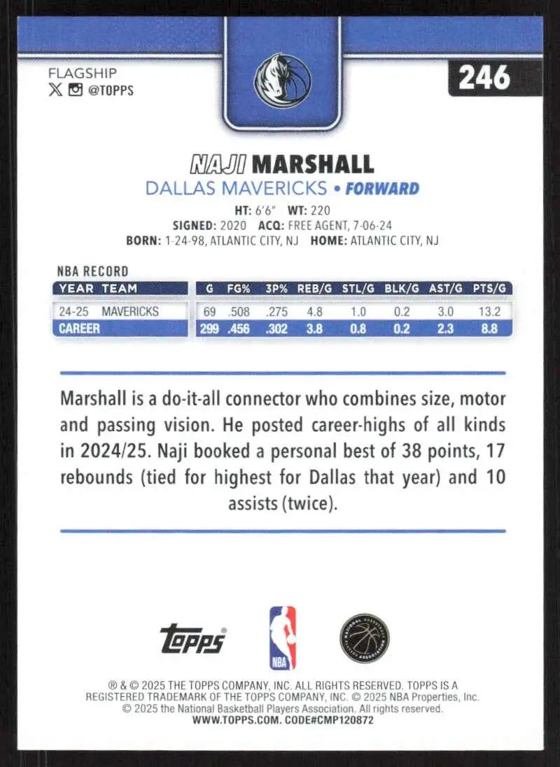 2025-26 Topps #246 Naji Marshall NM-MT Dallas Mavericks Basketball Card - Basketball Card Single
