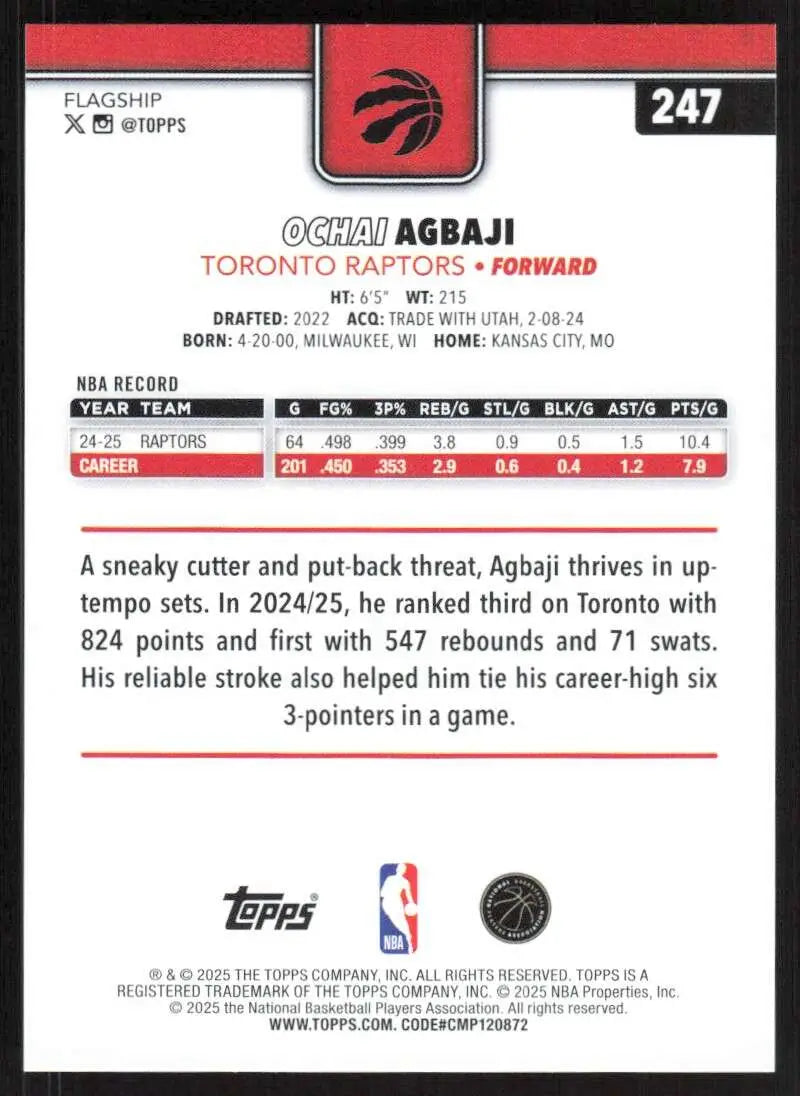 2025-26 Topps #247 Ochai Agbaji NM-MT Toronto Raptors Basketball Card - Basketball Card Single