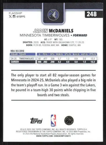 2025-26 Topps #248 Jaden McDaniels NM-MT Timberwolves ID:80842 - Basketball Card Single