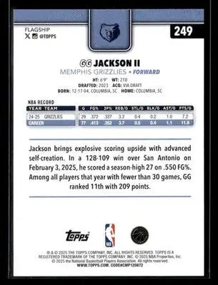 2025-26 Topps #249 GG Jackson II Base Memphis Grizzlies - Basketball Card Single