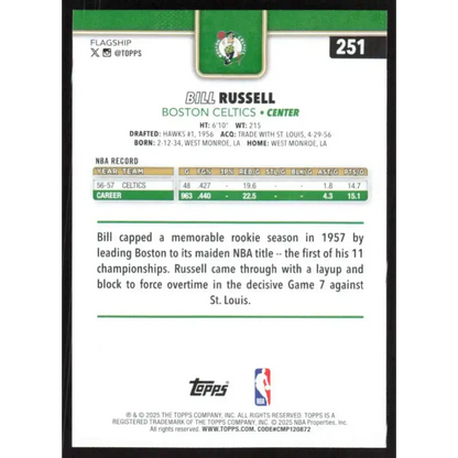 2025-26 Topps #251 Bill Russell NM-MT Boston Celtics Basketball Card - Trading Cards