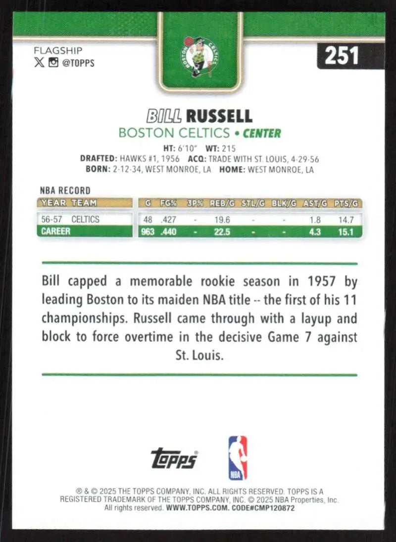 2025-26 Topps #251 Bill Russell NM-MT Boston Celtics Basketball Card - Basketball Card Single