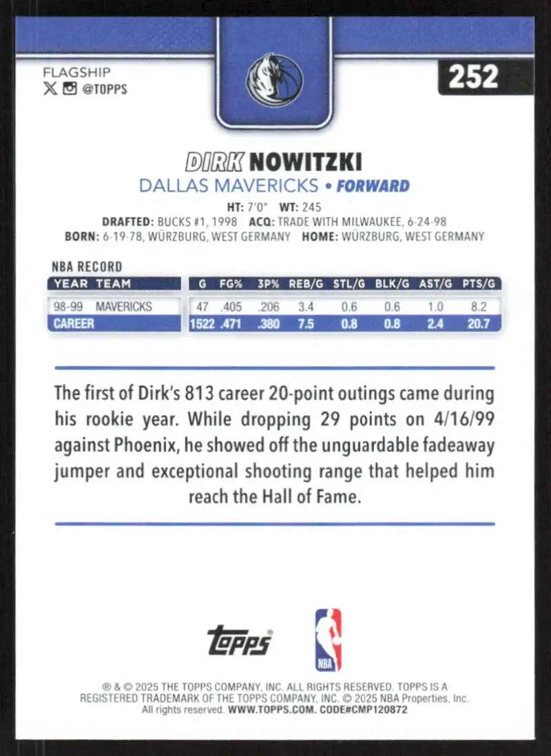 2025-26 Topps #252 Dirk Nowitzki NM-MT Dallas Mavericks Basketball Card - Basketball Card Single