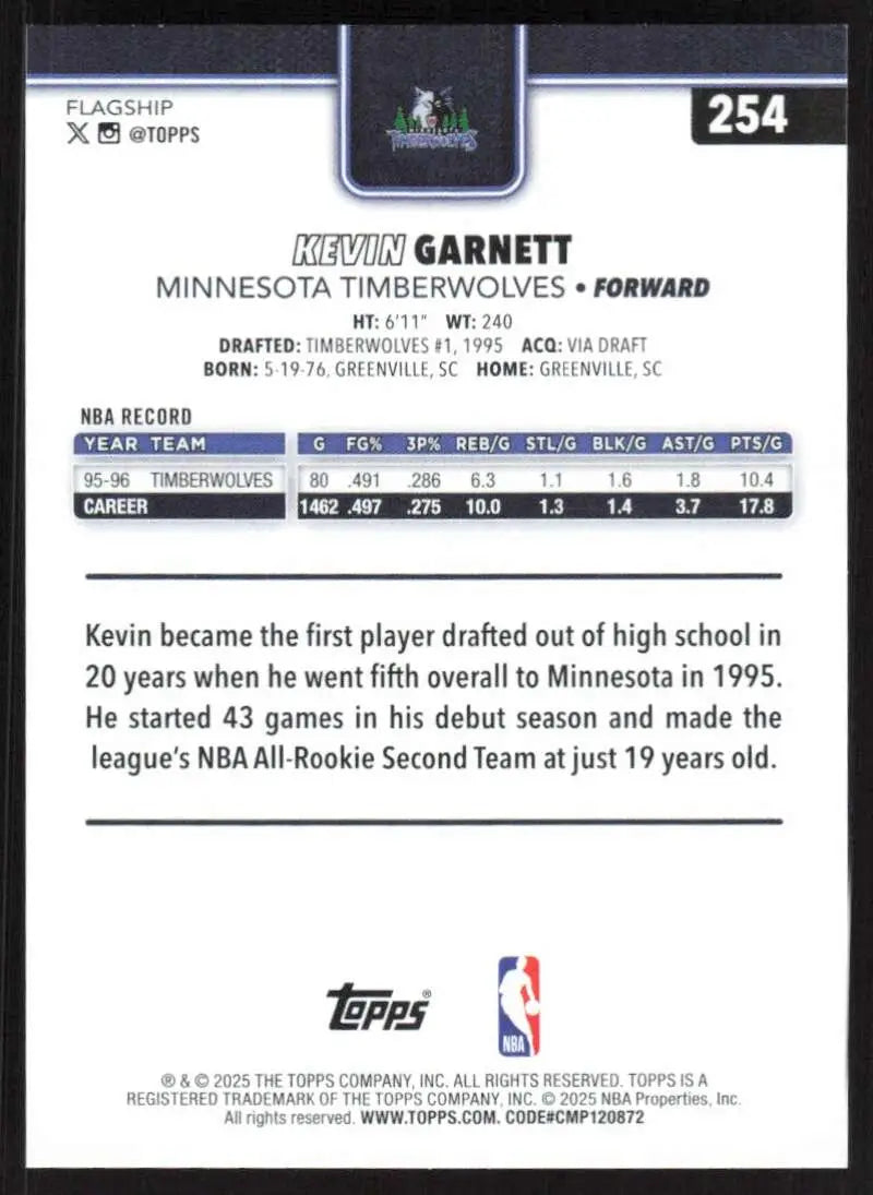 2025-26 Topps #254 Kevin Garnett NM-MT Minnesota Timberwolves Basketball Card - Basketball Card Single