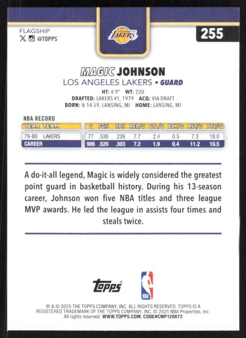 2025-26 Topps #255 Magic Johnson NM-MT Los Angeles Lakers Basketball Card - Basketball Card Single