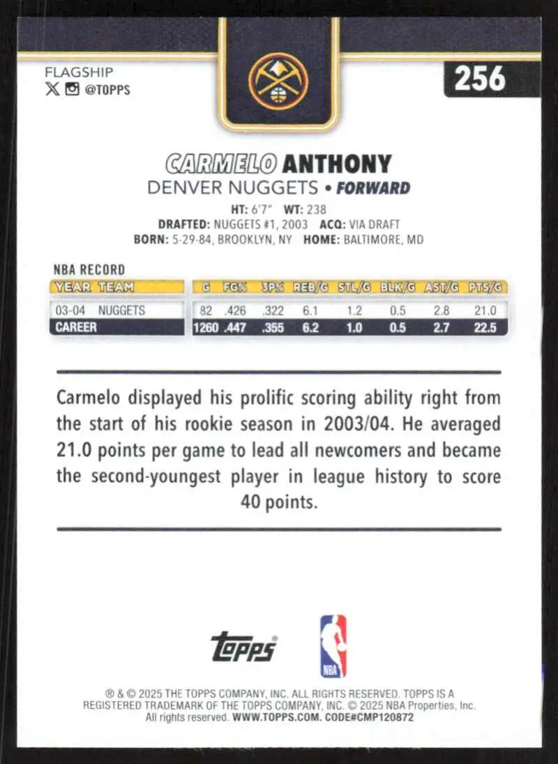 2025-26 Topps #256 Carmelo Anthony NM-MT Denver Nuggets Basketball Card - Basketball Card Single