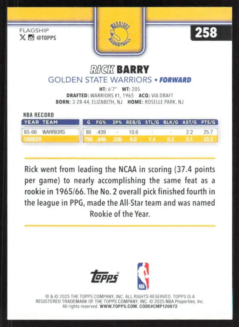 2025-26 Topps #258 Rick Barry NM-MT Golden State Warriors Basketball Card - Basketball Card Single