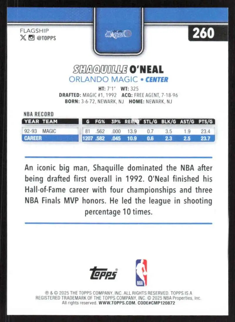2025-26 Topps #260 Shaquille O’Neal NM-MT Orlando Magic Basketball Card - Basketball Card Single