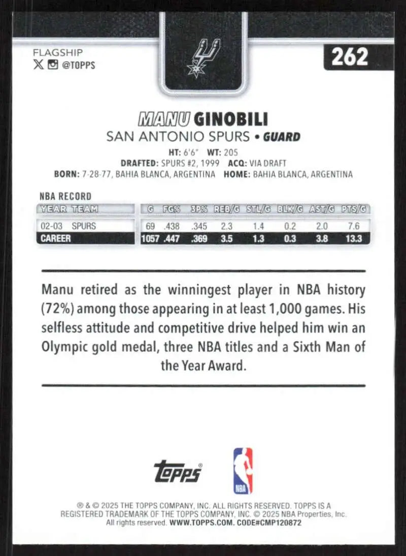 2025-26 Topps #262 Manu Ginobili NM-MT San Antonio Spurs Basketball Card - Basketball Card Single