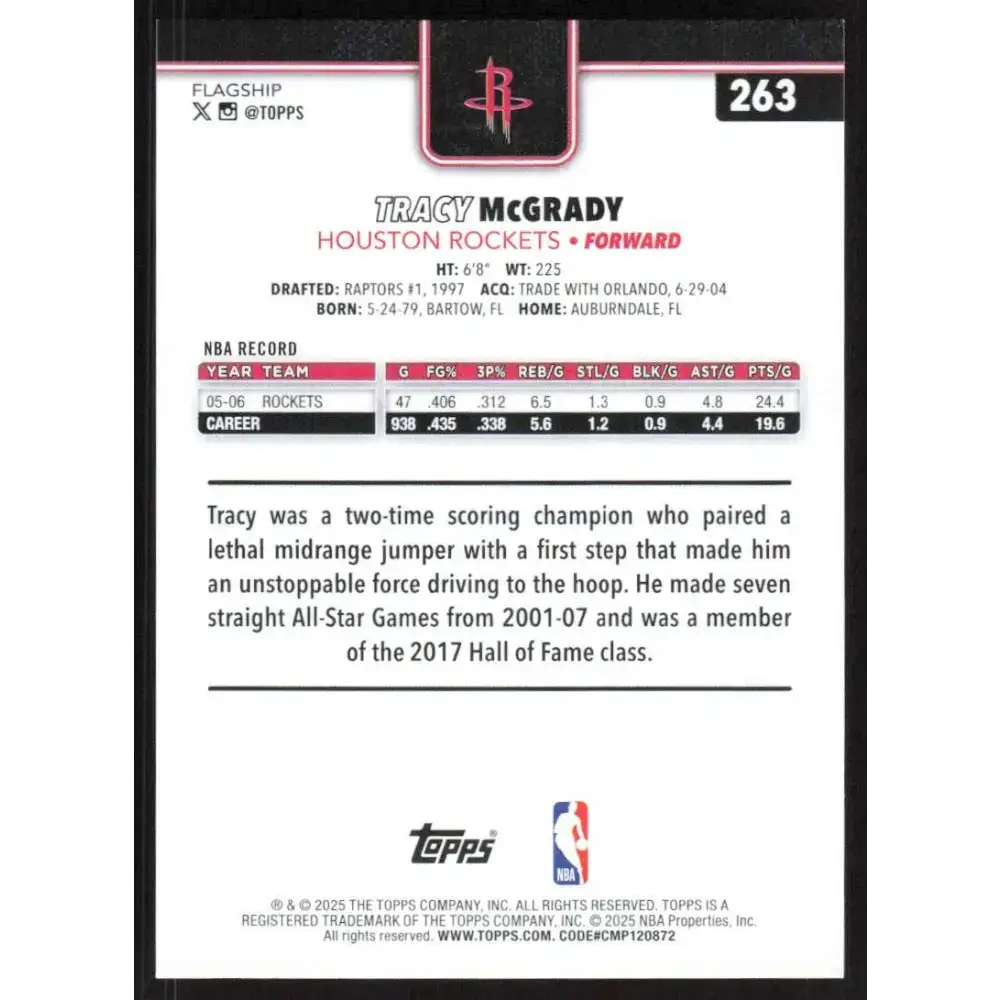 2025-26 Topps #263 Tracy McGrady NM-MT Houston Rockets Basketball Card - Trading Cards
