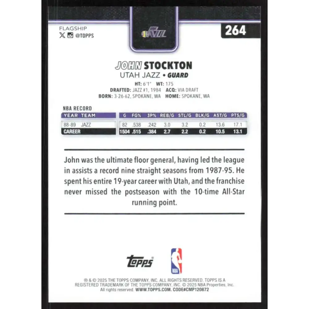 2025-26 Topps #264 John Stockton NM-MT Utah Jazz Basketball Card - Basketball Card