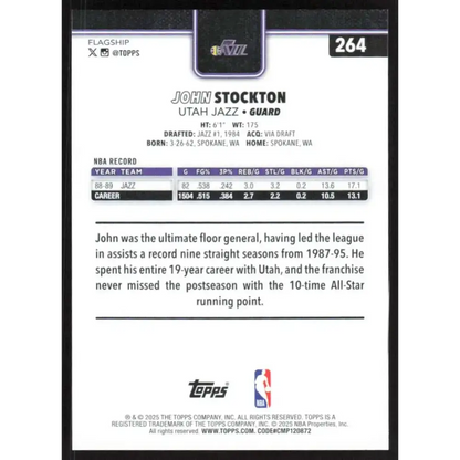 2025-26 Topps #264 John Stockton NM-MT Utah Jazz Basketball Card - Basketball Card