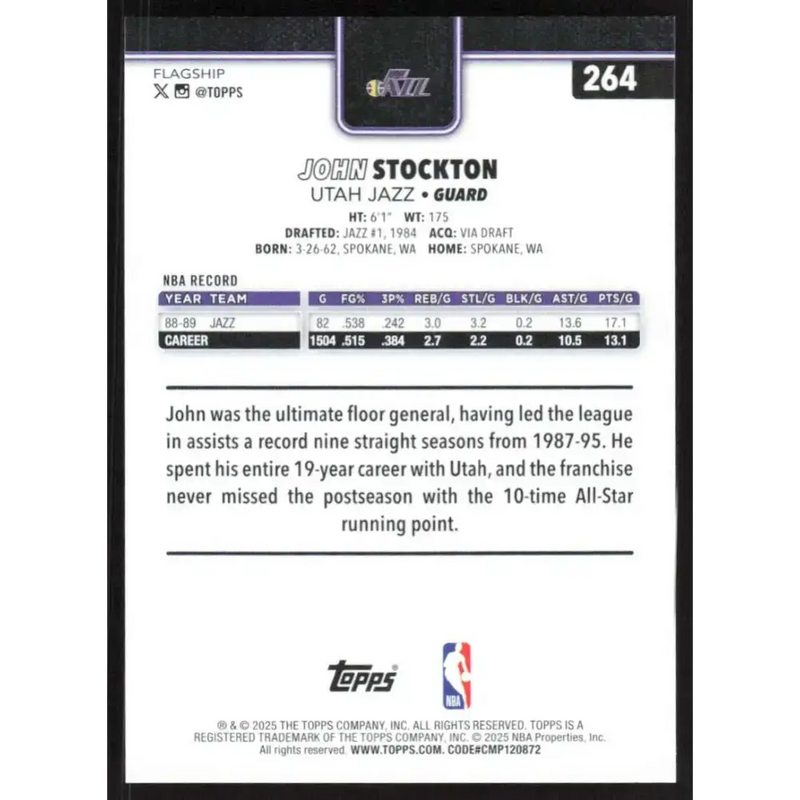 2025-26 Topps #264 John Stockton NM-MT Utah Jazz Basketball Card