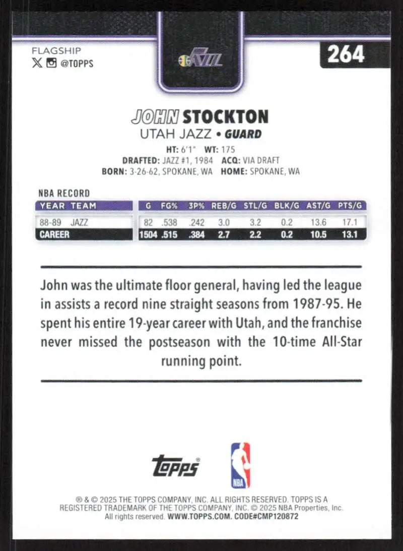 2025-26 Topps #264 John Stockton NM-MT Utah Jazz Basketball Card - Basketball Card Single