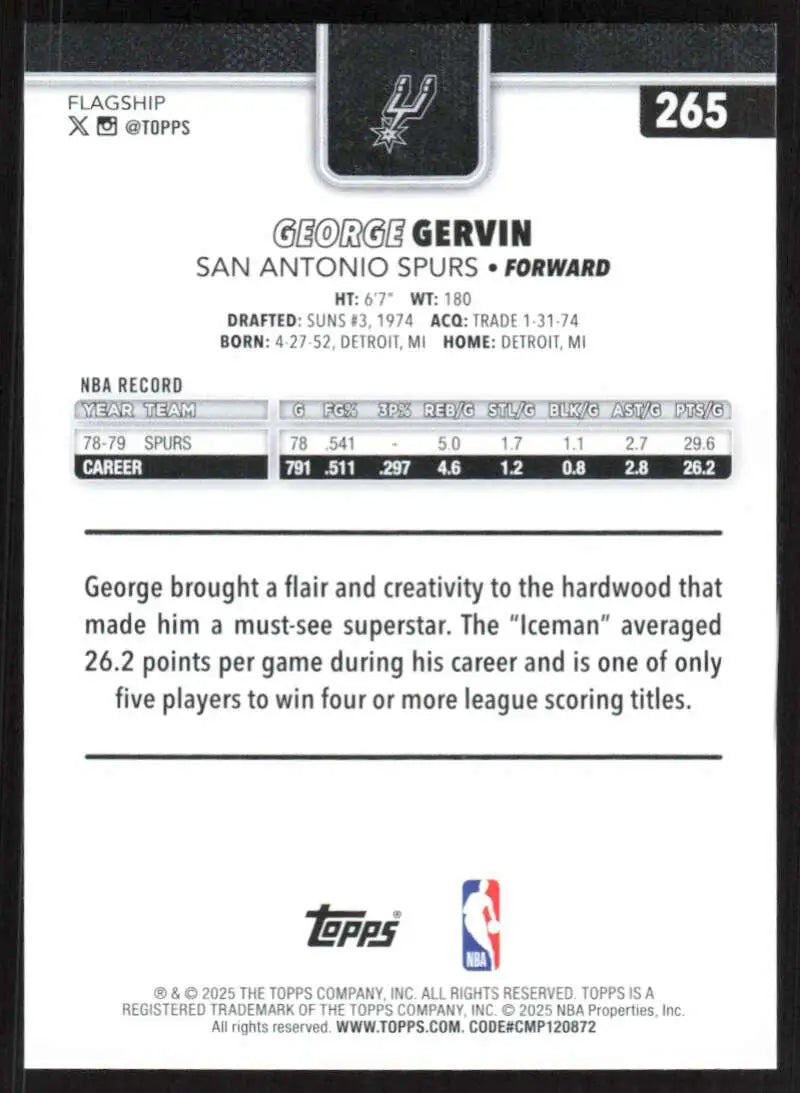 2025-26 Topps #265 George Gervin NM-MT San Antonio Spurs Basketball Card - Basketball Card Single