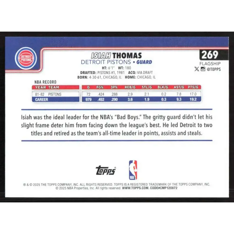 2025-26 Topps #269 Isiah Thomas NM-MT Detroit Pistons Basketball Card - Basketball Card Single