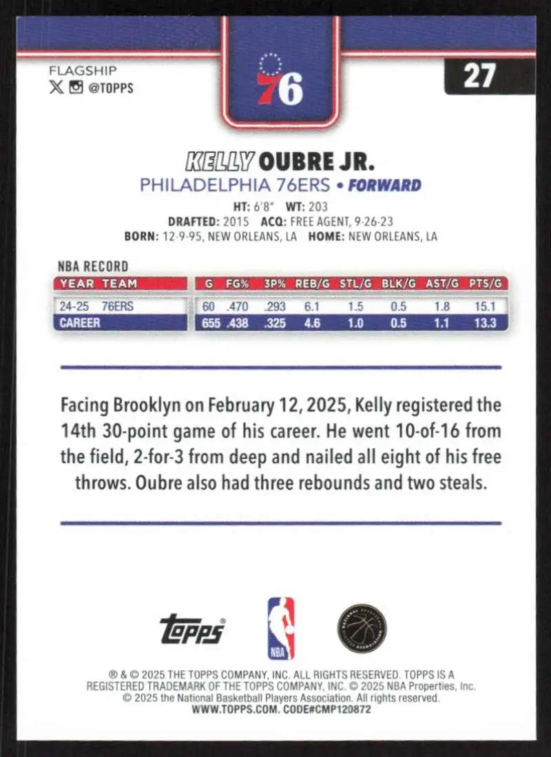 2025-26 Topps #27 Kelly Oubre Jr. NM-MT Philadelphia 76ers Basketball Card