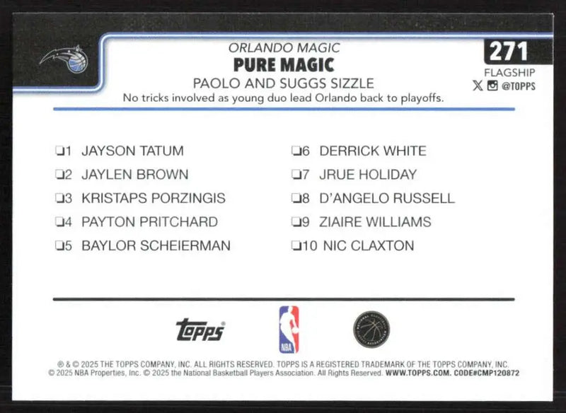 2025-26 Topps #271 Paolo Banchero NM-MT Orlando Magic Basketball Card - Basketball Card Single