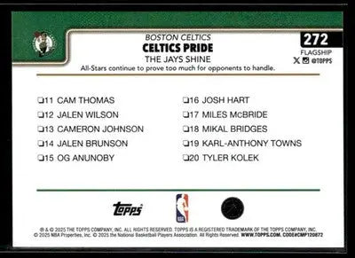 2025-26 Topps #272 Celtics Pride: The Jays Shine Base - Basketball Card Single