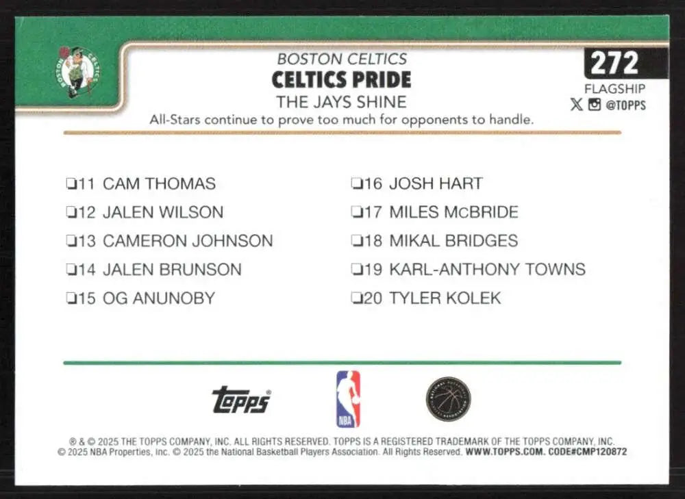 2025-26 Topps #272 Jayson Tatum NM-MT Boston Celtics Basketball Card - Basketball Card Single