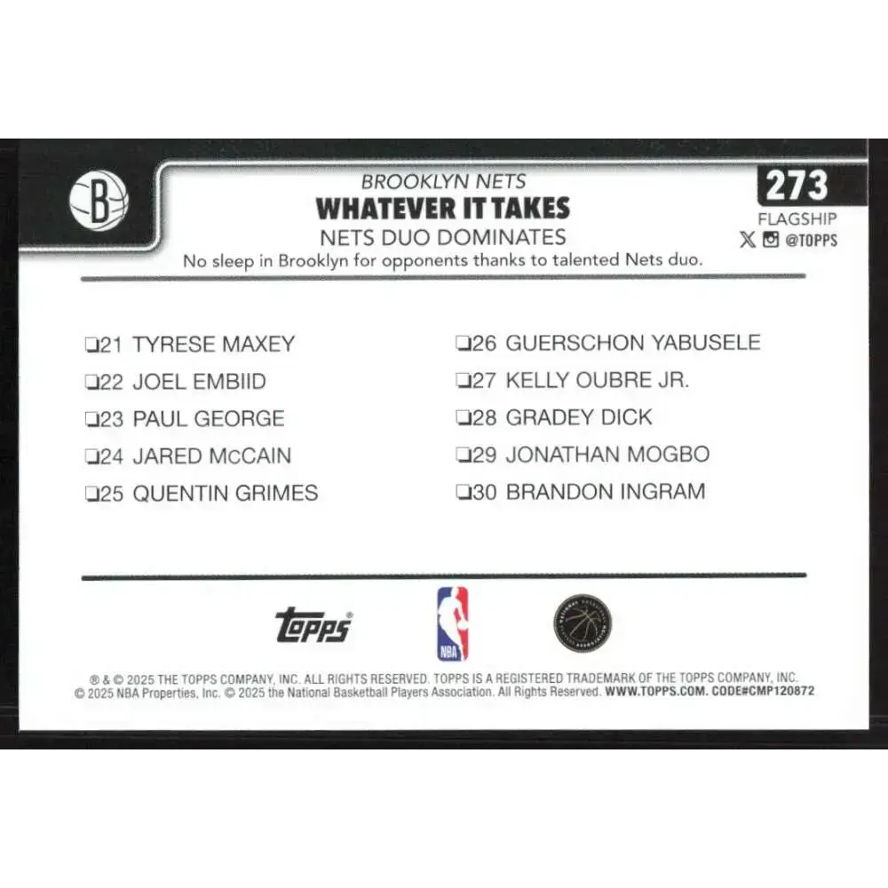 2025-26 Topps #273 Cameron Johnson NM-MT Brooklyn Nets Basketball Card - Basketball Card Single
