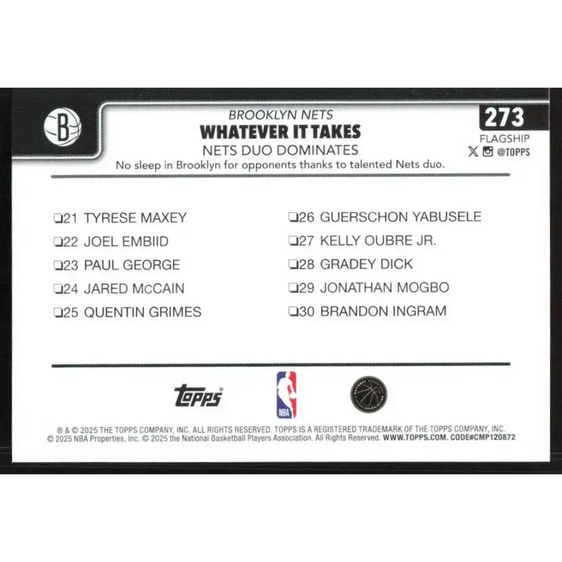2025-26 Topps #273 Cameron Johnson NM-MT Brooklyn Nets Basketball Card - Basketball Card Single