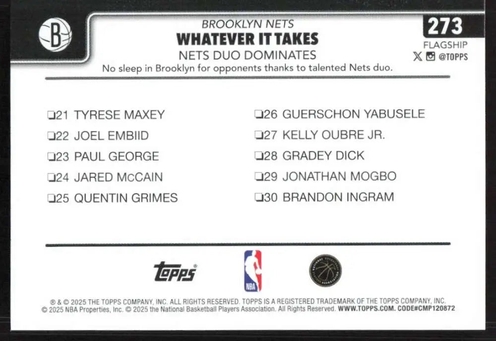 2025-26 Topps #273 Cameron Johnson NM-MT Brooklyn Nets Basketball Card - Basketball Card Single