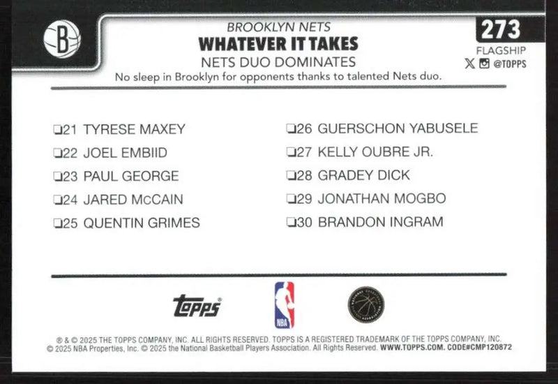 2025-26 Topps #273 Cameron Johnson NM-MT Brooklyn Nets Basketball Card - Basketball Card Single