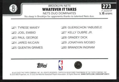 2025-26 Topps #273 Cameron Johnson NM-MT Nets ID:80848 - Basketball Card Single
