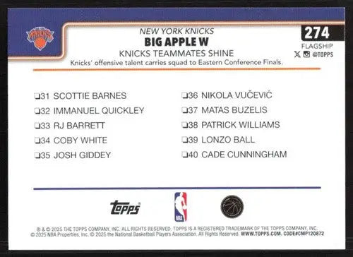 2025-26 Topps #274 Jalen Brunson NM-MT Knicks ID:80849 - Basketball Card Single