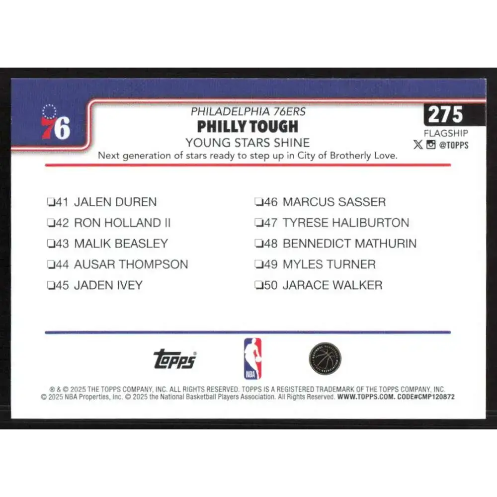 2025-26 Topps #275 Jared McCain NM-MT Philadelphia 76ers Basketball Card - Basketball Card Single