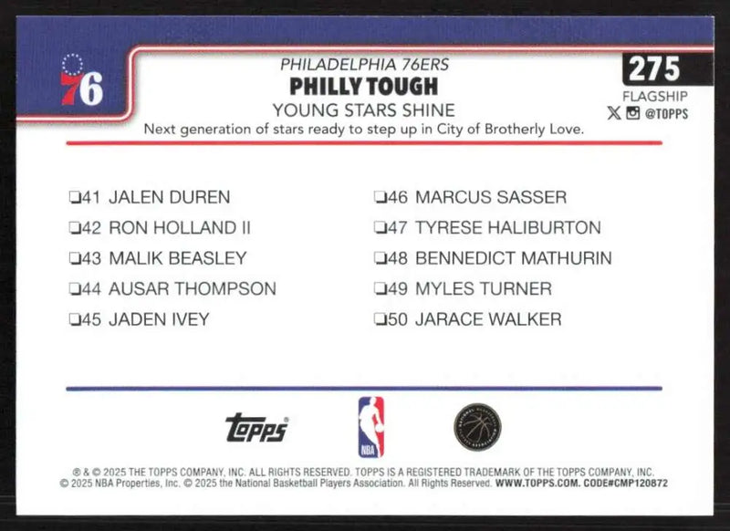 2025-26 Topps #275 Jared McCain NM-MT Philadelphia 76ers Basketball Card - Basketball Card Single