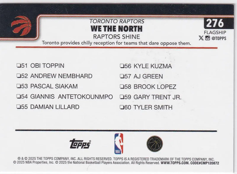2025-26 TOPPS #276 WE THE NORTH REFRACTOR- TORONTO RAPTORS - Basketball Card Single