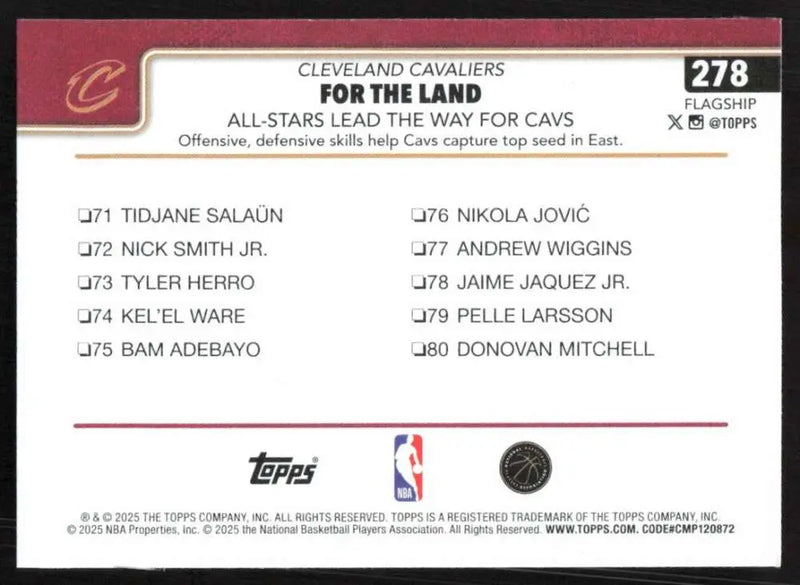 2025-26 Topps #278 Donovan Mitchell NM-MT Cleveland Cavaliers Basketball Card - Basketball Card Single