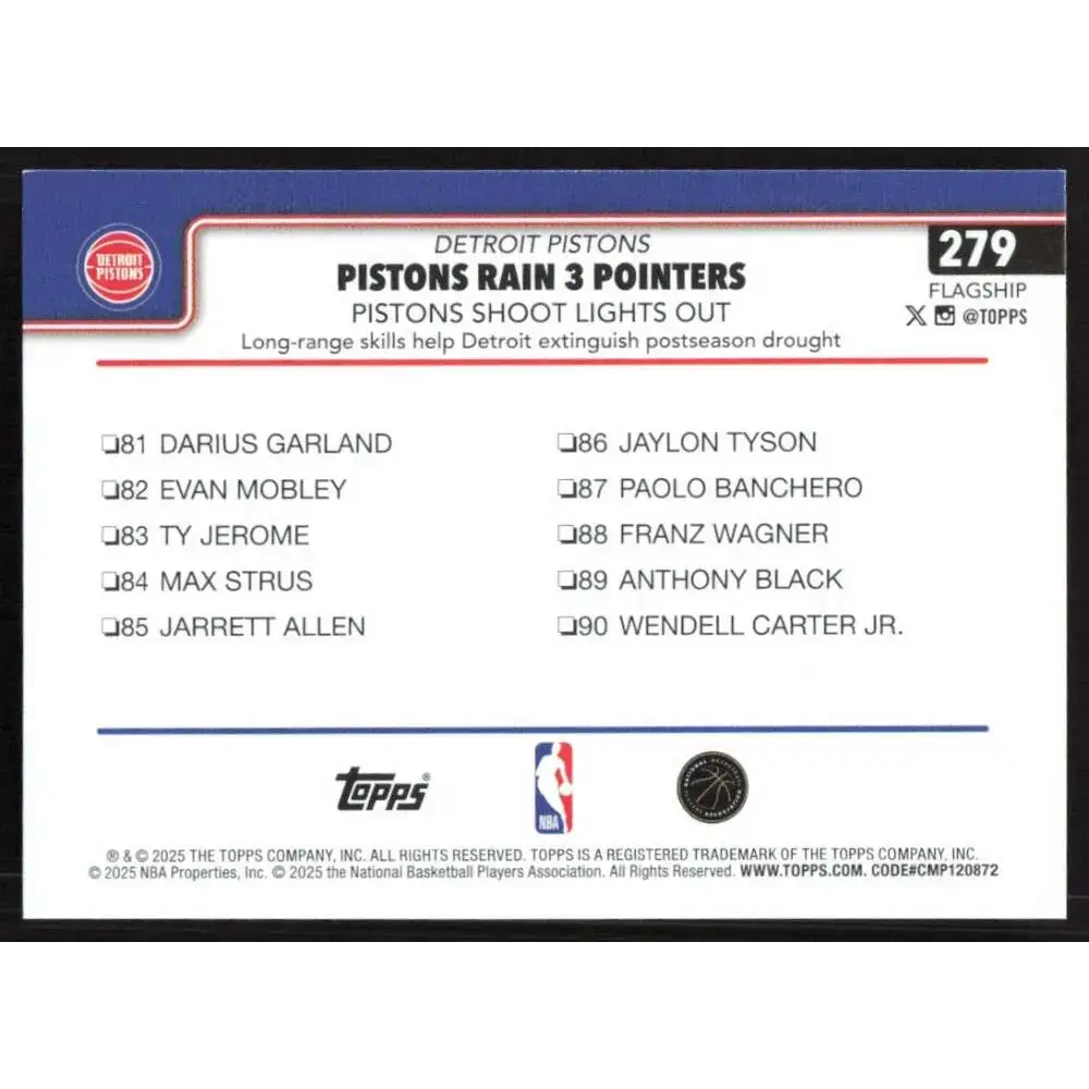 2025-26 Topps #279 Cade Cunningham NM-MT Detroit Pistons Basketball Card - Basketball Card Single