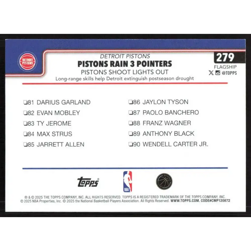2025-26 Topps #279 Cade Cunningham NM-MT Detroit Pistons Basketball Card - Basketball Card Single