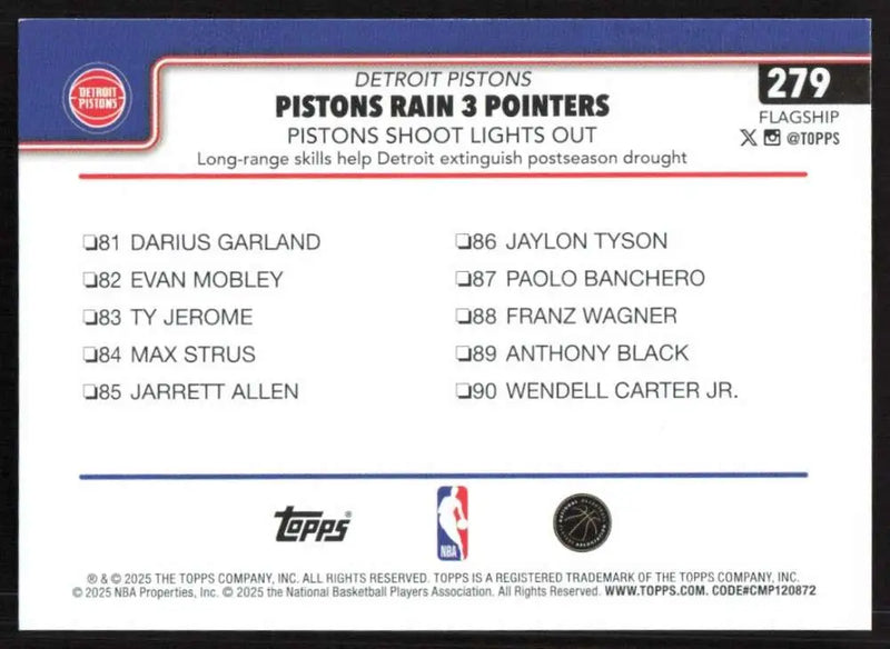 2025-26 Topps #279 Cade Cunningham NM-MT Pistons ID:80850 - Basketball Card Single
