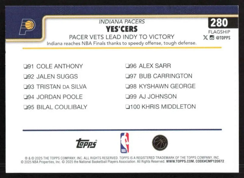 2025-26 Topps #280 Tyrese Haliburton NM-MT Indiana Pacers Basketball Card - Basketball Card Single