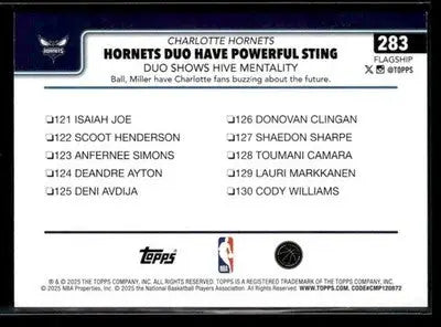 2025-26 Topps #283 Hornets Duo Have Powerful Sting: Duo Shows Hive Mentality - Basketball Card Single