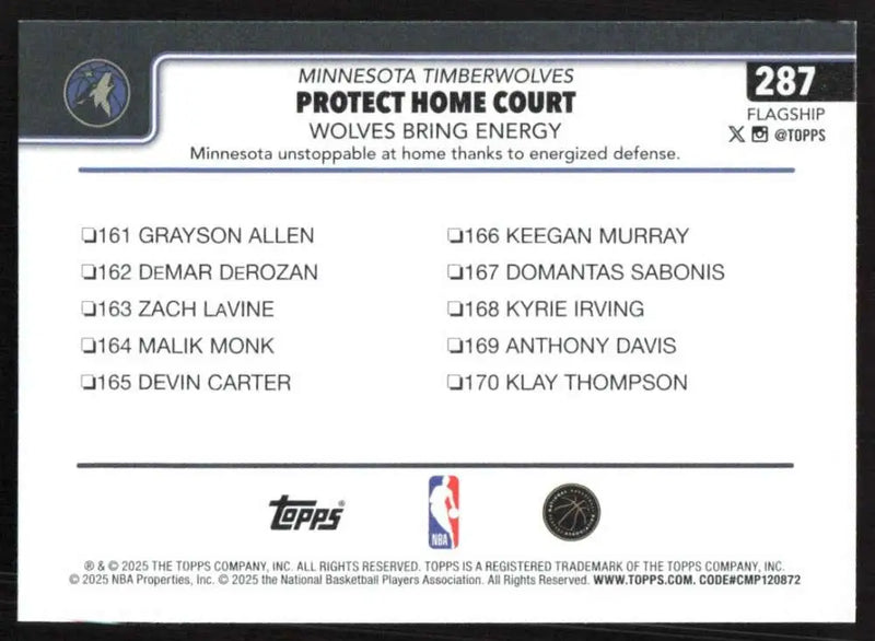 2025-26 Topps #287 Anthony Edwards NM-MT Minnesota Timberwolves Basketball Card - Basketball Card Single