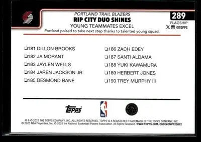 2025-26 Topps #289 Rip City Duo Shines: Young Teammates Excel - Basketball Card Single