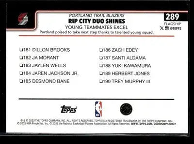 2025-26 Topps #289 Rip City Duo Shines: Young Teammates Excel - Basketball Card Single