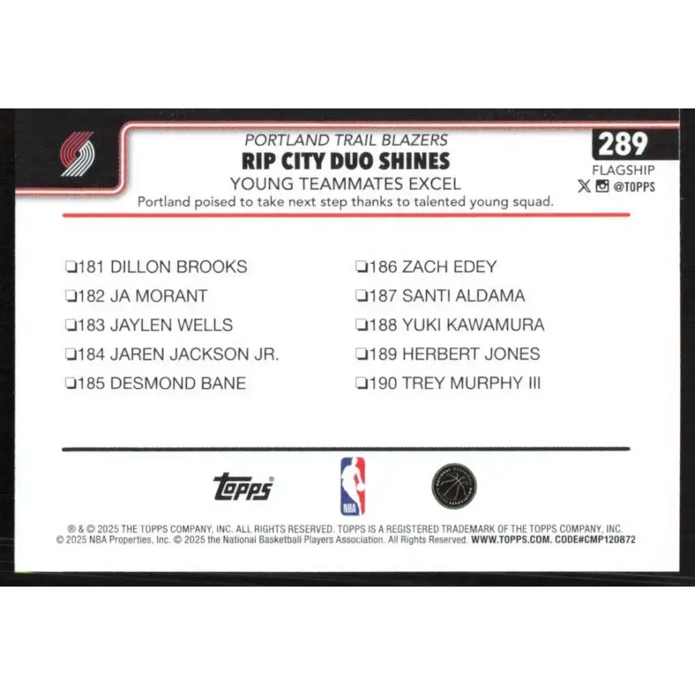 2025-26 Topps #289 Shaedon Sharpe NM-MT Portland Trail Blazers Basketball Card - Basketball Card Single